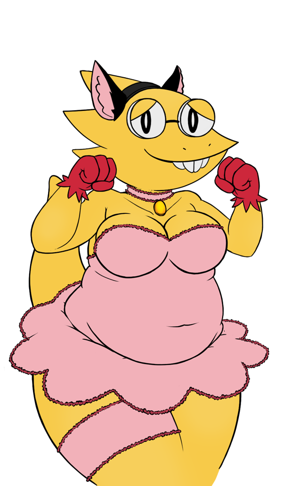 alpha_channel alphys anthro belly breasts choker cleavage clothed clothing dress eyewear fake_cat_ears fake_ears female glasses gloves handwear jewelry lewdcrow looking_at_viewer navel_outline necklace non-mammal_breasts non-mammal_nipples overweight overweight_anthro overweight_female reptile scalie simple_background solo thick_tail thick_thighs topwear undertale_(series) wide_hips yellow_body yellow_skin