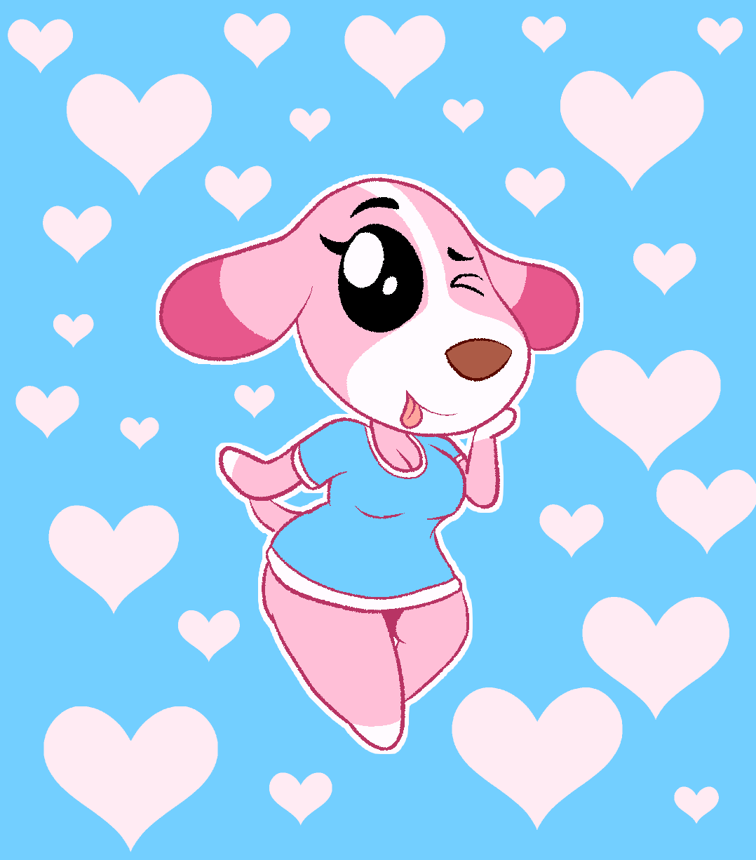 &lt;3 animal_crossing anthro canid canine canis cookie_(animal_crossing) domestic_dog female hi_res looking_at_viewer mammal marcodile nintendo one_eye_closed solo tongue tongue_out video_games wide_hips wink