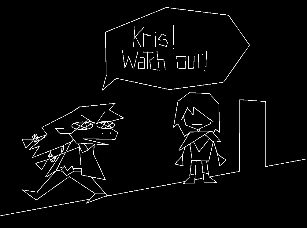 ambiguous_gender anthro black_and_white deltarune duo female human kris_(deltarune) kris_where_are_we line_creature mammal marilolhylesannei meme monochrome monster polygons reptile scalie susie_(deltarune) text undertale_(series) vib-ribbon video_games