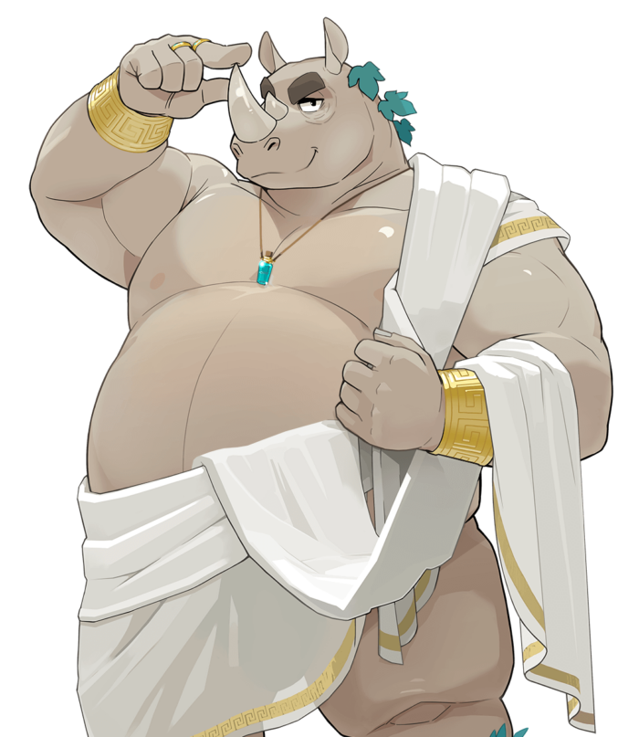 2021 alpha_channel another_eidos_of_dragon_vein_r anthro belly grey_body humanoid_hands kemono leopon male mammal moobs nipples official_art overweight overweight_male rhinocerotoid romanes simple_background solo transparent_background video_games