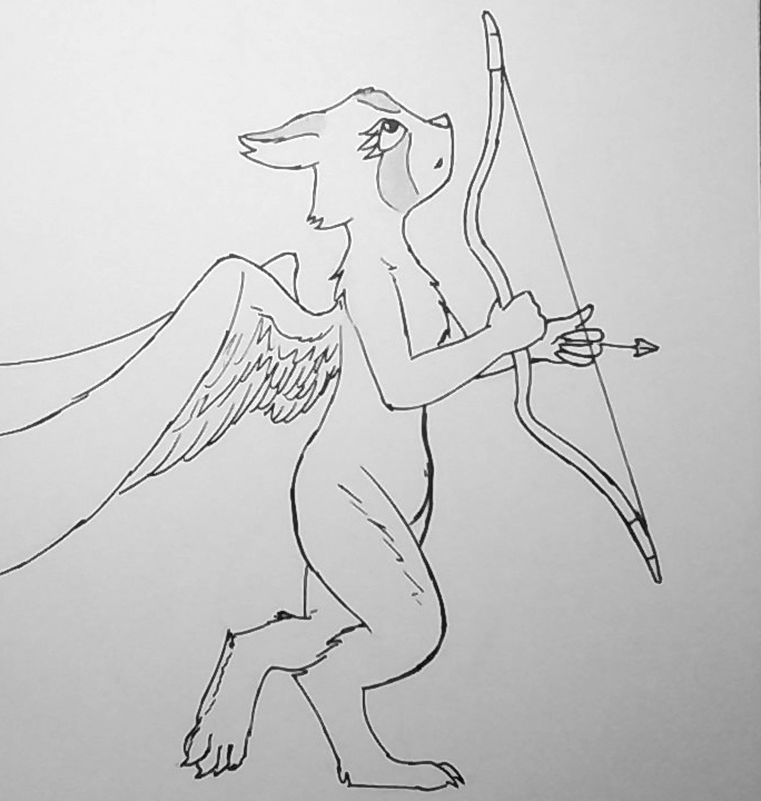 anthro arrow bow cynthasia_(winnibur7610) kincet markings monochrome solo standing walking wings winnibur7610