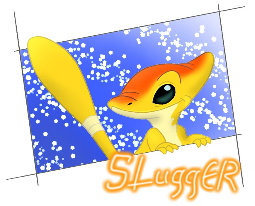 2021 3_fingers alien autograph black_eyes blue_background disney english_text experiment_(lilo_and_stitch) fingers lilo_and_stitch mayoooon_626 simple_background slugger_(lilo_and_stitch) smile solo text white_background yellow_body