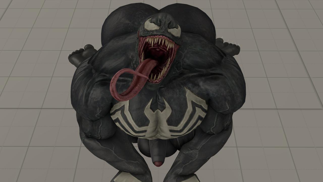 16:9 2021 begging bent_over big_butt black_body butt flaccid genitals humanoid long_tongue male marvel muscular not_furry open_mouth penis rayhuma sharp_teeth solo symbiote teeth tongue venom_(marvel) widescreen