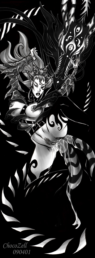 1girl anal bdsm beastiality bestiality black_background bondage boots bound breasts chocozell claws cum double_penetration dragon dragonblooded ebon_dragon empress exalted exalted_rpg extra_eyes hair_ornament hair_ornaments headdress horns large_breasts leg_up long_hair long_nails makeup monochrome nipples official_art penis pubic_hair pussy scarlet_empress sex simple_background spread_legs tabletop_rpg tail thigh_boots thighhighs thighs third_eye uncensored