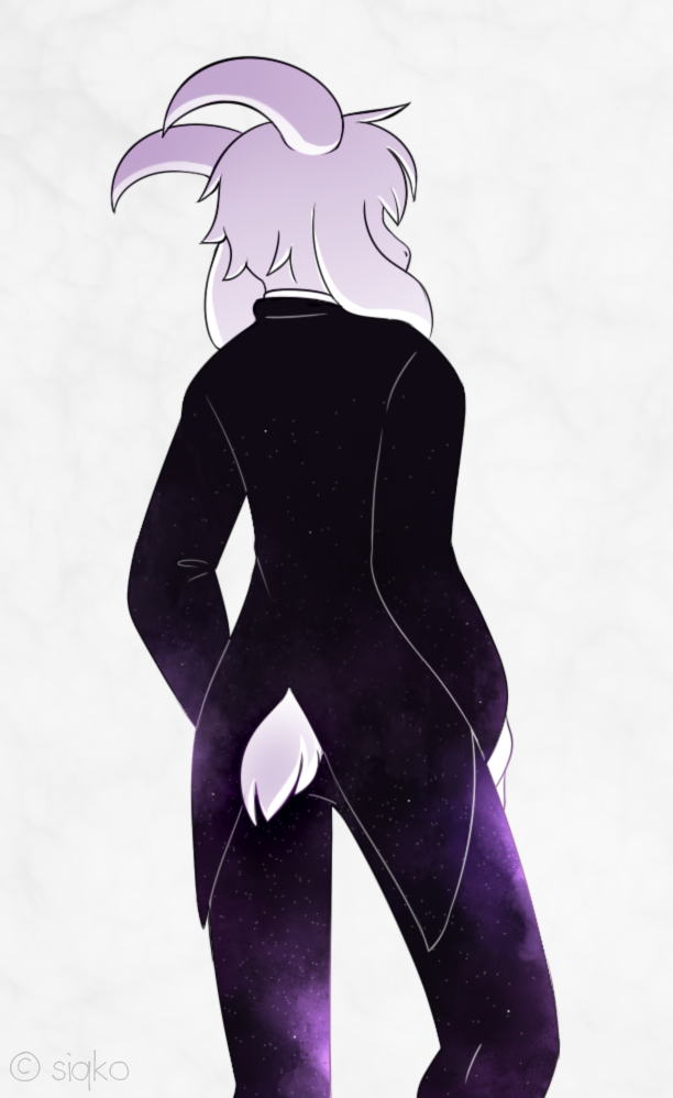 2017 anthro asriel_dreemurr_(god_form) black_bottomwear black_clothing black_pants boss_monster bottomwear bovid butt caprine clothing fur goat horn looking_away male mammal pants simple_background siqko solo suit undertale undertale_(series) video_games white_body white_fur