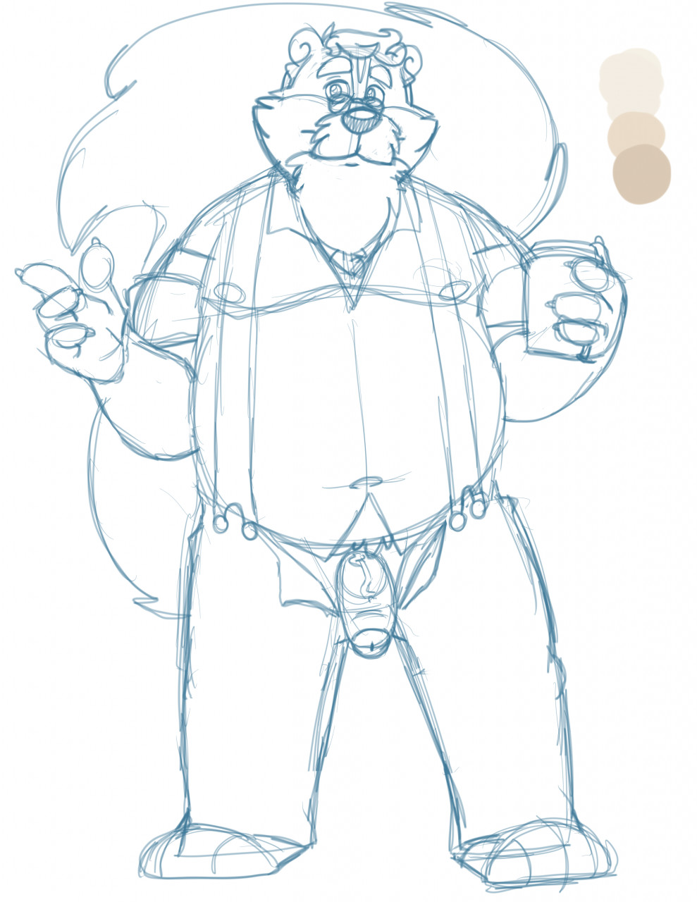 2021 anthro beard belly bravo clothing eyewear facial_hair genitals glasses hi_res humanoid_genitalia humanoid_hands humanoid_penis male mammal mature_male mephitid moobs mustache navel nipples overweight overweight_male penis shirt sketch skunk solo suspenders topwear