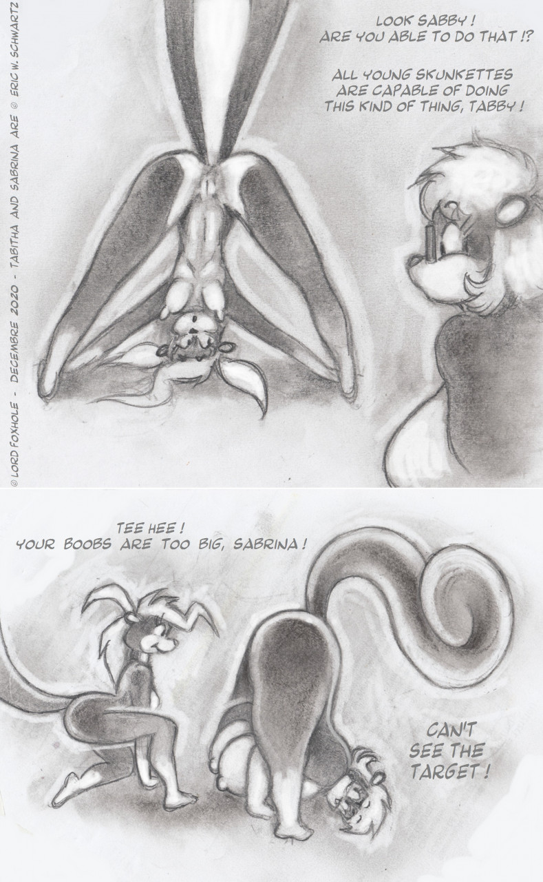 2020 anthro ass_up big_breasts breasts butt dialogue duo english_text eyewear female genitals glasses hi_res lord_foxhole mammal mephitid nipples nude presenting presenting_hindquarters pussy raised_tail sabrina_(sabrina_online) sabrina_online skunk tabitha_(sabrina_online) text webcomic