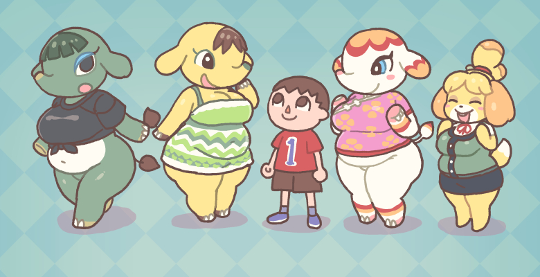 animal_crossing anthro barefoot belly belly_overhang big_breasts big_butt black_clothing black_nose black_pupils black_shirt black_topwear blonde_hair blue_background blue_bottomwear blue_clothing blue_eyes blue_eyeshadow blue_footwear blue_shoes blue_skirt bottomless bottomless_female bottomwear breasts brown_bottomwear brown_clothing brown_eyes brown_hair brown_shorts buckteeth butt canid canine canis checkered_background chubby_female cleavage closed_smile clothed clothing countershading domestic_dog dress dress_shirt ears_down elephant elephantid eloise_(animal_crossing) eyelashes eyeliner eyes_closed eyeshadow feet female flower_pattern footwear fur glistening glistening_eyes green_body green_clothing green_dress green_hair green_shirt green_skin green_topwear group hair half-closed_eyes human isabelle_(animal_crossing) larger_female looking_at_another looking_up makeup male mammal margie_(animal_crossing) multicolored_hair narrowed_eyes navel navel_outline nintendo norihito opal_(animal_crossing) open_mouth open_smile orange_ears orange_hair pattern_background pattern_clothing pattern_dress pink_clothing pink_shirt pink_topwear pivoted_ears ponytail proboscidean pupils raised_tail red_clothing red_shirt red_topwear rosy_cheeks shih_tzu shirt shirt_only shoes short_hair short_stack shorts simple_background size_difference skirt slightly_chubby smaller_male smile standing tail_tuft teeth teeth_showing thick_thighs topwear topwear_only toy_dog trunk tuft two_tone_hair video_games villager_(animal_crossing) white_body white_skin wide_hips yellow_body yellow_fur yellow_skin