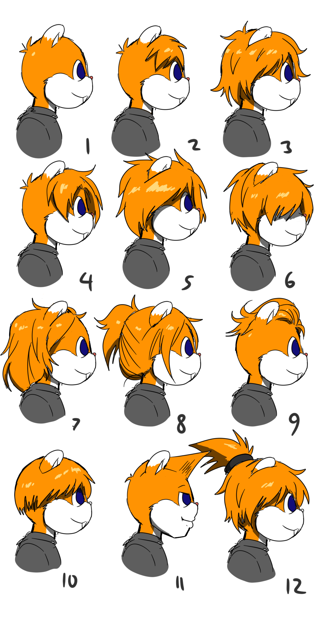 alternate_hairstyle anthro bowl_cut buckteeth conker conker's_bad_fur_day hair hair_bun hair_over_eyes hairstyles hi_res male mammal man_bun model_sheet orange_body orange_hair rareware rodent sciurid short_hair side_view smile solo teeth video_games zaviel