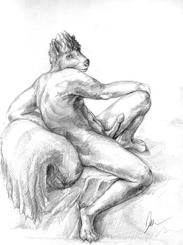 2010 abs anthro biped claws erection fluffy fluffy_tail full-length_portrait genitals greyscale hand_on_knee hand_on_leg head_tuft hindpaw jyno male mammal mephitid monochrome muscular muscular_anthro muscular_male navel nude paws penis plantigrade portrait pose side_butt signature skunk smile solo tuft