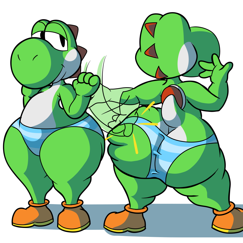 1:1 anthro big_butt butt butt_slap clothing dinosaur green_body green_butt huge_butt kylefrommicrosoft male mario_bros nintendo panties pattern_clothing pattern_underwear reptile scalie short_stack slap solo spanked_butt spikes spikes_(anatomy) striped_clothing striped_underwear stripes suggestive underwear video_games wide_hips yoshi yoshi_(character)