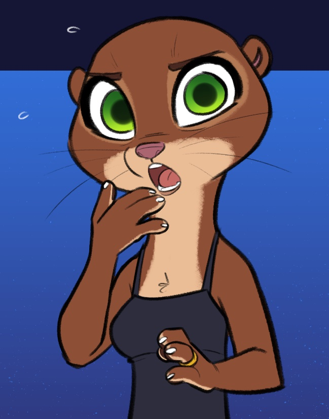 2021 angry anthro brown_body brown_fur countershade_fur countershading digit_ring disney engagement_ring female fur green_eyes jewelry looking_at_viewer lutrine mammal mrs._otterton mustelid shocked siroc solo tan_body tan_fur zootopia