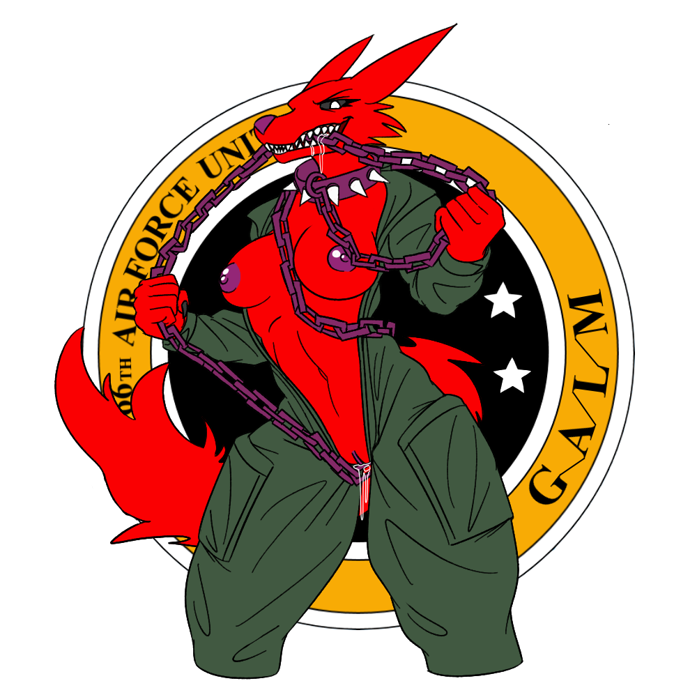 1:1 ace_combat ace_combat_zero alpha_channel anthro anthrofied black_sclera bodily_fluids breasts canid canid_demon chain chorsinnell39 claws collar demon dripping emblem exposed_breasts female flight_suit fluffy fluffy_tail fur galm_(ace_combat_zero) genital_fluids genitals hellhound mammal nipples purple_nipples purple_pussy pussy pussy_juice pussy_juice_drip pussy_juice_string red_body red_fur saliva sharp_teeth simple_background smile solo spiked_collar spikes teeth transparent_background unzipped_bodysuit yellow_eyes