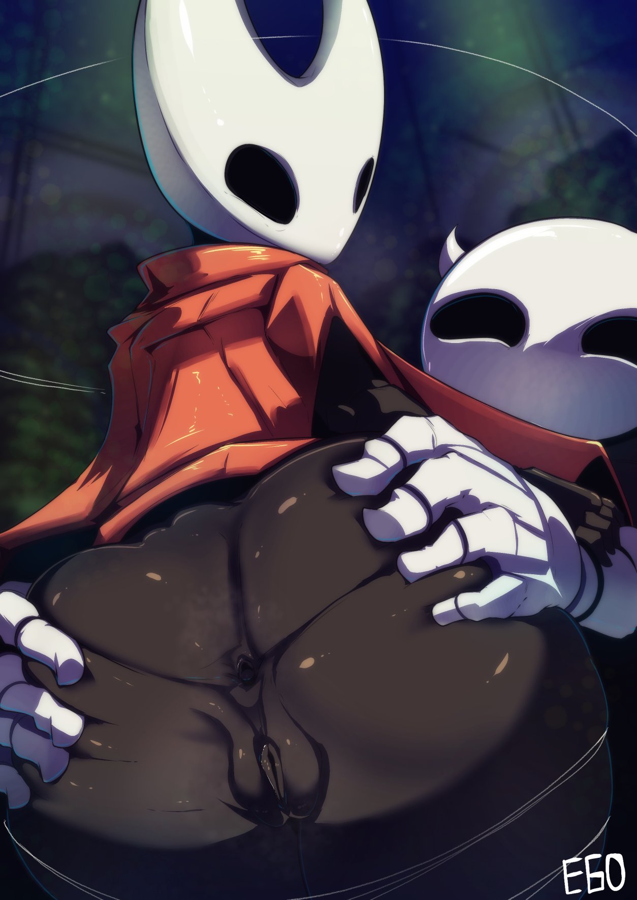 2021 anthro anus arthropod biped black_anus black_body black_pussy bottomless butt butt_grab clothed clothing digital_media_(artwork) fecharis female genitals hand_on_butt hi_res hollow_knight hornet_(hollow_knight) insect looking_back owahi_ego pussy rear_view spread_butt spreading team_cherry vessel_(species) video_games