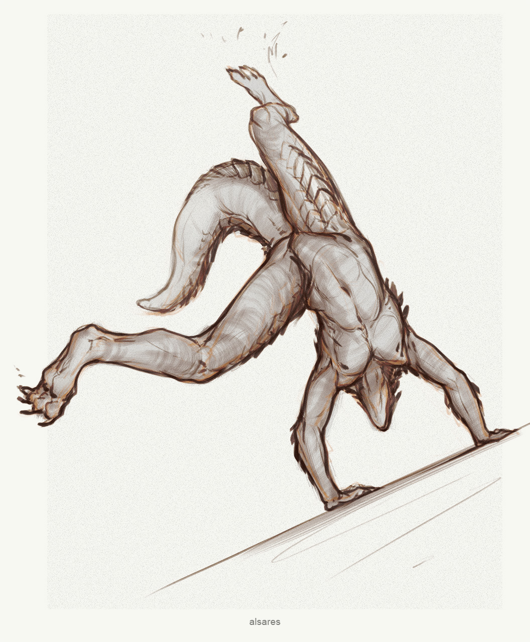 2021 4_toes alsares anthro brown_and_white claws digital_drawing_(artwork) digital_media_(artwork) digitigrade featureless_crotch feet fingers handstand hi_res male mammal monochrome navel nipples pangolin pecs scales simple_background thick_tail toe_claws toes upside_down white_background