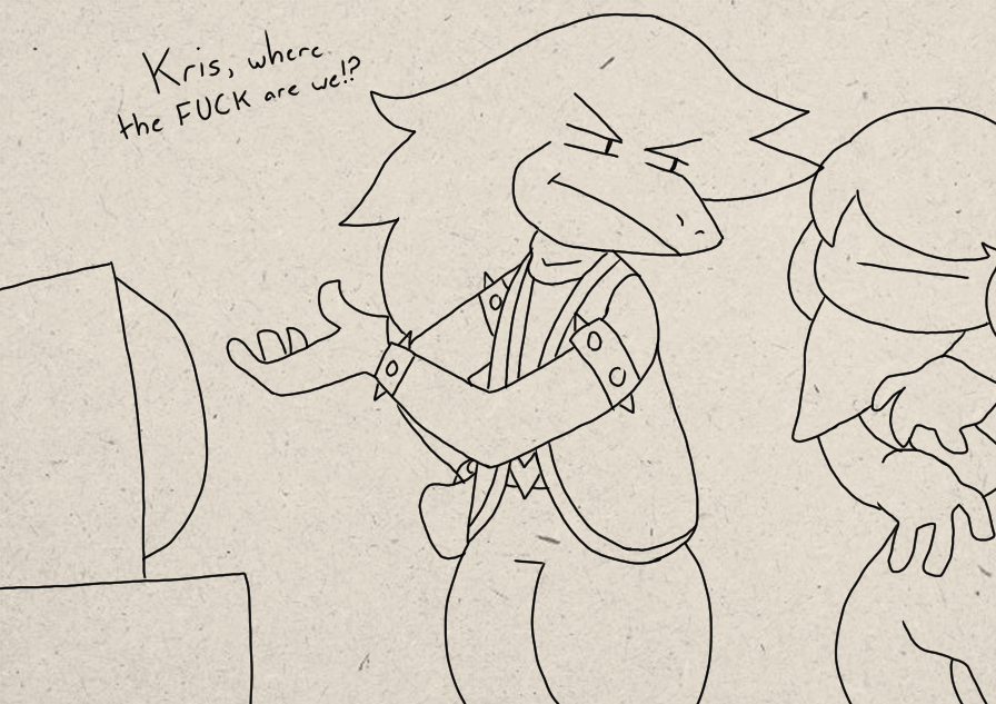 anthro commander_d deltarune dialogue dinosaur duo egoraptor female human kris_(deltarune) kris_where_are_we male male/female mammal meme parody reptile satire scalie shitpost susie_(deltarune) undertale_(series) video_games