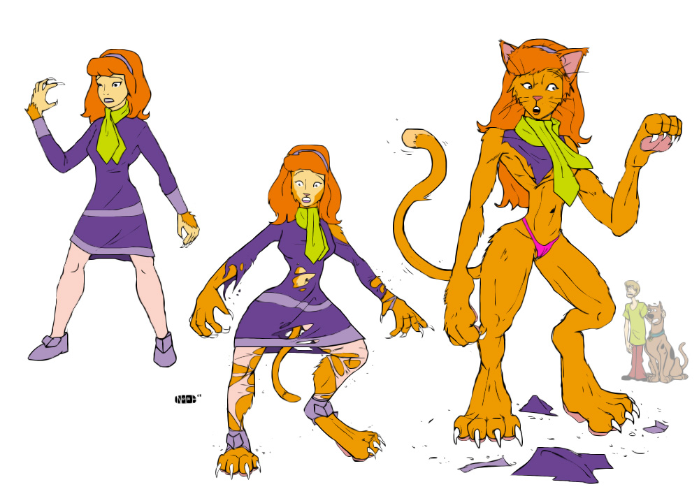 anthro breasts camel_toe canid canine canis claws clothing daphne_blake domestic_dog felid female female_focus feral fur group growth hanna-barbera human human_to_anthro male mammal nolaf open_mouth orange_body orange_fur pawpads scarf scooby-doo scooby-doo_(series) sequence shaggy_rogers simple_background solo_focus species_transformation standing tail_growth torn_clothing transformation underwear whisker_growth whiskers white_background