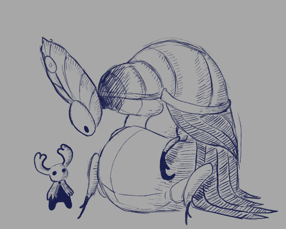 arthropod belly cape clothing female godseeker green_torsos_(artist) hollow_knight horn insect larger_female overweight protagonist_(hollow_knight) size_difference team_cherry video_games