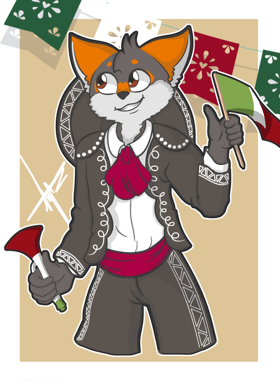 anthro canid canine fox hi_res irgram irgramfox male mammal mariachi_suit mexican solo