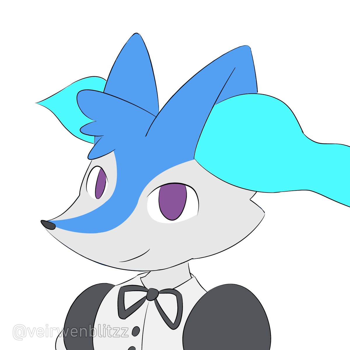 1:1 ambiguous_gender anthro blue_body blue_fur braixen canid canine clothed clothing digital_media_(artwork) fur hi_res inner_ear_fluff looking_at_viewer maid_uniform mammal multicolored_body multicolored_fur nintendo pok&eacute;mon pok&eacute;mon_(species) purple_eyes reggie_minora_(character) ribbons simple_background smile solo tuft two_tone_body two_tone_fur uniform veirwenblitzz video_games white_body white_fur