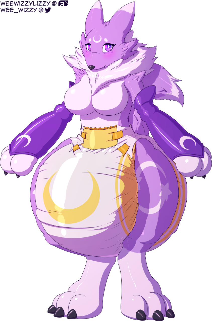 alpha_channel anthro bandai_namco big_breasts big_diaper blush breasts diaper digimon digimon_(species) featureless_breasts female fur hi_res impaledwolf looking_at_viewer mane purple_body purple_eyes purple_fur renamon solo thick_thighs weewizzylizzy white_diaper wide_hips