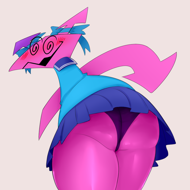 1:1 2021 ambiguous_gender anthro arrow blush bottomwear butt cheeky_panties clothing deltarune panties pink_body skirt solo undertale_(series) underwear unknown_artist upskirt video_games virovirokun