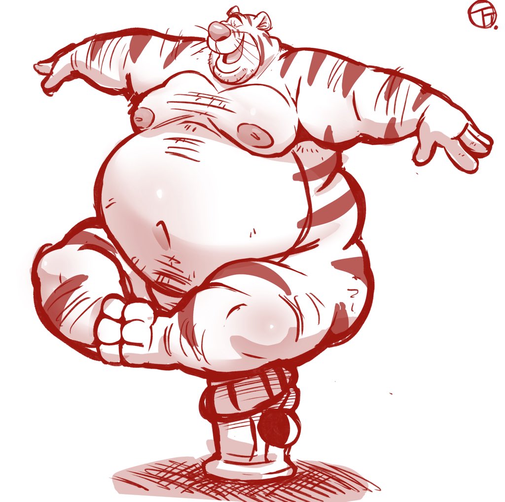 2021 anthro belly dildo disney felid humanoid_hands male mammal moobs navel nipples overweight overweight_male pantherine sex_toy simple_background solo tiger tigger trashtoonz white_background winnie_the_pooh_(franchise)