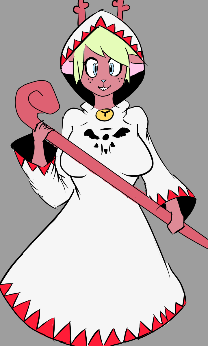 3:5 anthro blackpatapon cervid clothed clothing deltarune female final_fantasy hi_res horn mammal noelle_holiday simple_background solo square_enix teenager undertale_(series) video_games white_mage young