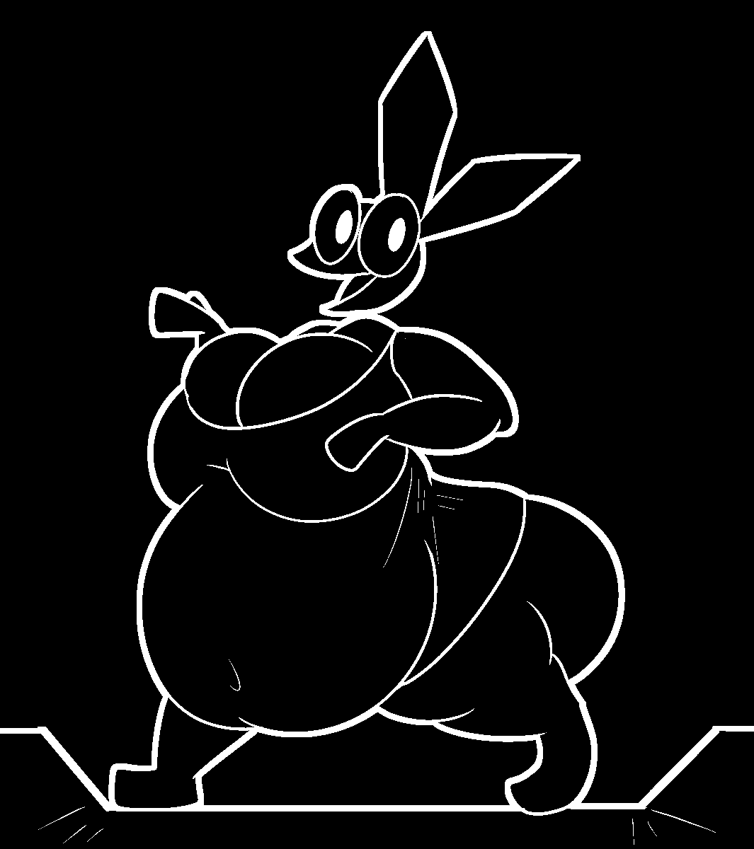 anthro big_breasts big_butt black_and_white black_background blob_(disambiguation) breasts butt cleavage clothed clothing digital_media_(artwork) female hi_res huge_breasts huge_butt lagomorph leporid long_ears looking_at_viewer mammal monochrome morbidly_obese navel nidolnorris obese open_mouth overweight overweight_anthro overweight_female partially_clothed shirt simple_background smile solo thick_thighs topwear vib-ribbon vibri video_games walking wide_hips