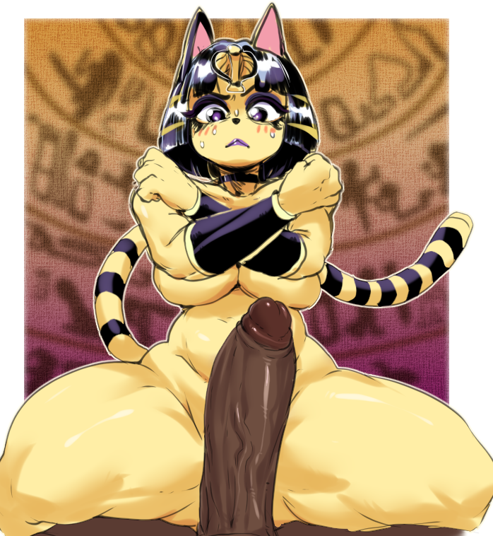 animal_crossing ankha_(animal_crossing) anthro big_breasts big_penis blush bodily_fluids breasts covering covering_breasts domestic_cat duo felid feline felis female female_on_top first_person_view from_front_position genitals human male male/female mammal nintendo nude on_bottom on_top penis riderx spread_legs spreading sweat thick_thighs video_games wide_hips