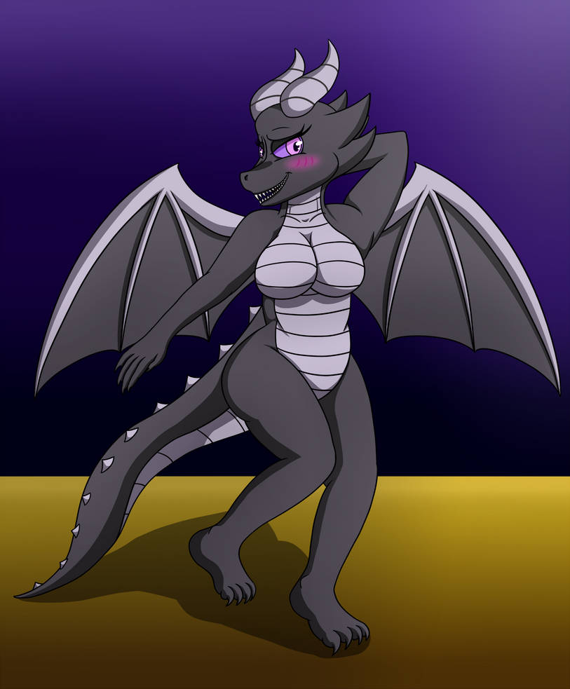 anthro breasts claws dragon ender_dragon female happy horn looking_at_viewer microsoft minecraft mojang non-mammal_breasts purple_eyes reptile scalie simple_background solo video_games western_dragon wings xbox_game_studios