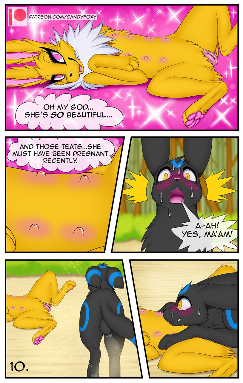 animal_genitalia animal_pussy balls blush blush_lines bodily_fluids breasts candyfoxy canine_pussy comic digital_media_(artwork) duo eeveelution english_text female feral fur genitals hi_res jolteon lying lying_on_ground male male/female mature_female mother nintendo on_back page_(disambiguation) parent pawpads pok&eacute;mon pok&eacute;mon_(species) presenting presenting_breasts pussy shaded shiny_pok&eacute;mon sparkles spreading suggestive_pose sweat teats text umbreon url video_games yellow_body yellow_fur