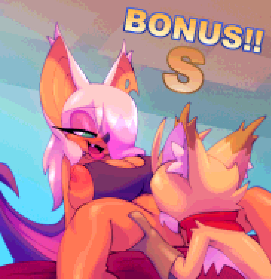 anthro big_breasts bigdad bottomless breasts canid canine chiropteran cleavage clothed clothing cunnilingus duo english_text female fox hair hair_over_eye looking_pleasured male male/female mammal miles_prower nipple_slip one_eye_obstructed oral rouge_the_bat sega sex sitting sonic_the_hedgehog_(series) spread_legs spreading text vaginal wings