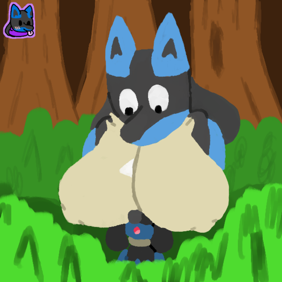 1:1 anthro big_breasts boob_hat breasts duo female grass huge_breasts lucario male male/female meme nintendo open_mouth plant pok&eacute;mon pok&eacute;mon_(species) riolu snowcario_(artist) spikes spikes_(anatomy) these_aren't_my_glasses tree video_games