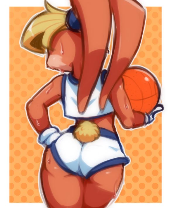 2021 anthro ball basketball_(ball) brachyzoid butt clothing female lagomorph leporid lola_bunny looney_tunes mammal rabbit solo warner_brothers