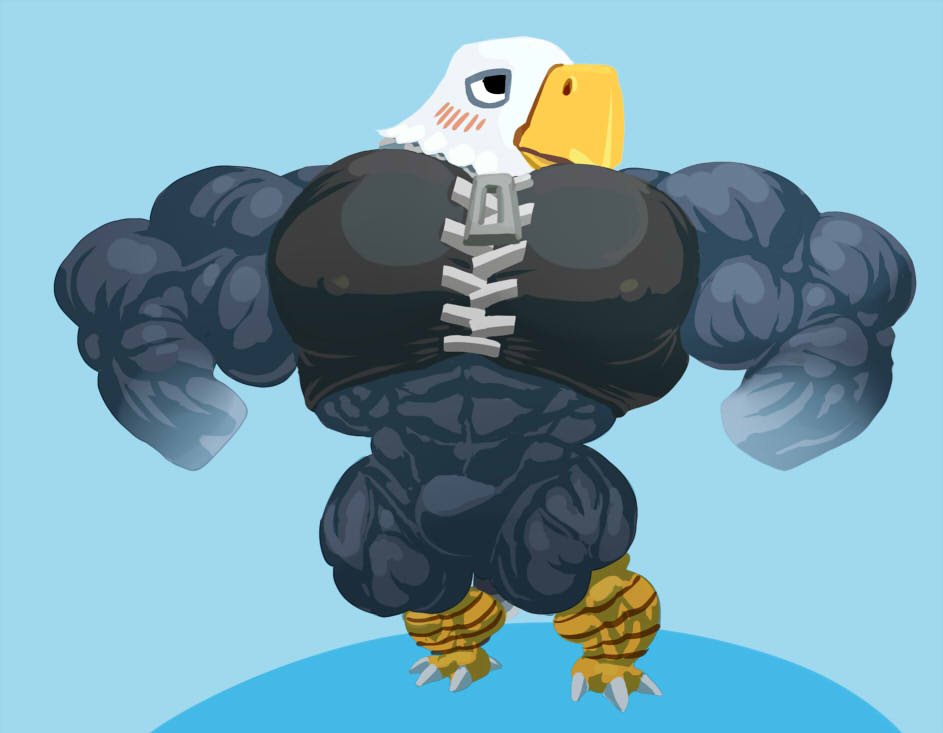 2017 abs accipitrid accipitriform animal_crossing anthro apollo_(animal_crossing) avian bald_eagle beak biceps big_biceps big_muscles big_pecs biped bird bird_feet blue_background blush bottomless clothed clothing digital_media_(artwork) eagle feathers grey_body grey_feathers huge_muscles hyper hyper_muscles looking_aside male multicolored_body multicolored_feathers muscular nintendo nipple_outline nipples pecs plantigrade quads scutes sea_eagle shaded shirt simple_background sleeveless_shirt solo stagor55 standing talons topwear triceps two_tone_body two_tone_feathers video_games white_body white_feathers yellow_beak