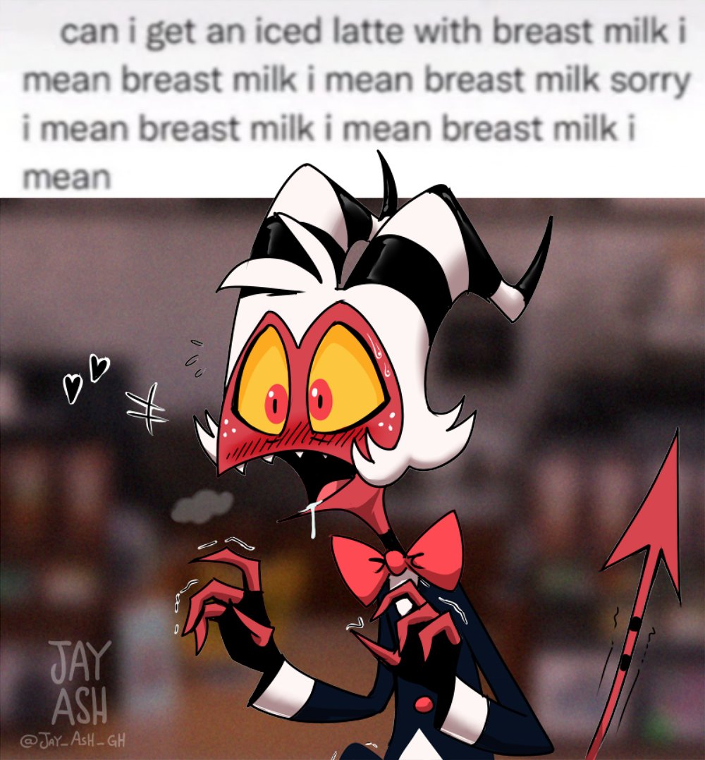 &lt;3 2021 arms_bent blush bodily_fluids bow_tie clothed clothing demon demon_humanoid english_text erect_tail erection erection_under_clothing g-h- gesture hair heart_reaction helluva_boss horn humanoid i_mean_breast_milk imp male meme moxxie_(helluva_boss) narrow_tail not_furry red_body red_eyes red_skin saliva skinny_tail solo spade_tail sweat tail_boner tail_gesture text white_hair yellow_sclera