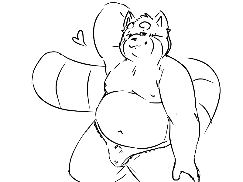 &lt;3 2018 4:3 ailurid anthro balls belly blush clothing genitals izvy_(artist) male mammal monochrome moobs navel nipples overweight overweight_male panties red_panda simple_background sketch solo underwear white_background