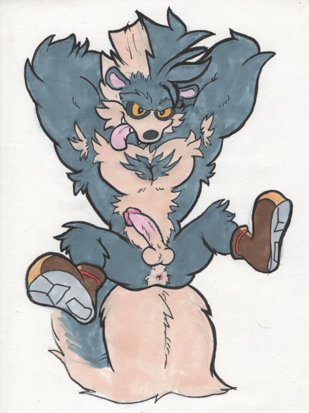 anthro anus armpit_hair balls body_hair clothing cobaltcerberus erection fluffy footwear footwear_only genitals hands_behind_head idw_publishing male mammal mephitid mostly_nude muscular muscular_anthro muscular_male pecs penis rough_the_skunk sega shoes shoes_only skunk solo sonic_the_hedgehog_(comics) sonic_the_hedgehog_(idw) sonic_the_hedgehog_(series) spread_legs spreading tongue tongue_out traditional_media_(artwork)