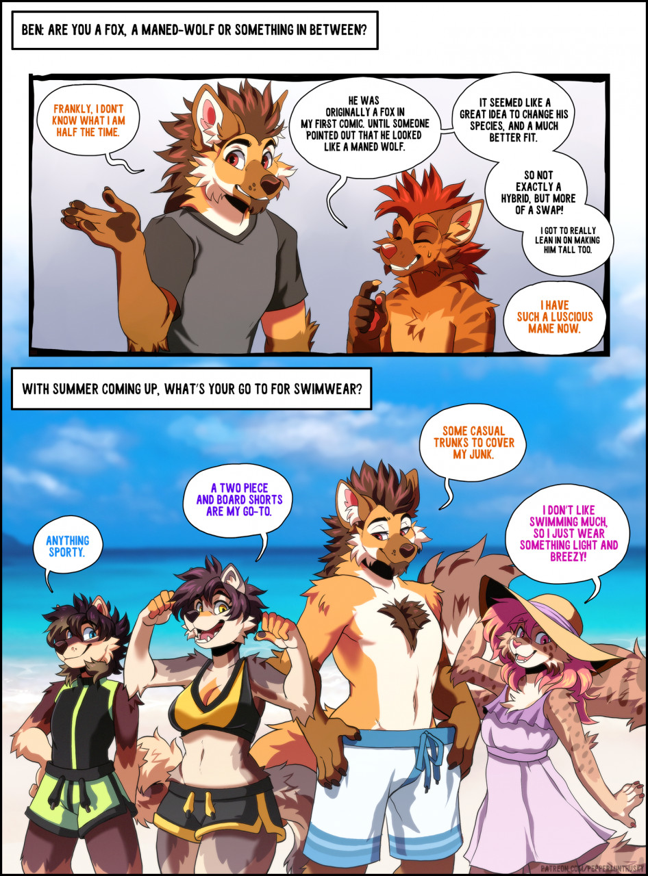 2021 ac_(aycee) anthro ask_blog athletic athletic_anthro avery_(roanoak) beach ben_(roanoak) blue_eyes bodily_fluids bra brown_body brown_fur brown_hair brown_nose canid canine canis cheek_tuft chest_tuft claws clothed clothing curled_tail dialogue digital_media_(artwork) domestic_dog dress english_text facial_tuft felid feline female fluffy fluffy_tail fur girly group hair hat headgear headwear hi_res hyaenid inner_ear_fluff long_hair long_tail lynx male mammal maned_wolf messy_hair multicolored_body multicolored_fur navel orange_body orange_fur pink_claws pink_eyes pink_hair red_eyes red_hair roanoak sandra_(roanoak) seaside shaded shiba_inu shirt short short_hair spitz spots sundress sweat sweatdrop swimming_trunks swimwear t-shirt terry_(roanoak) text topless topwear trans_(lore) trans_man_(lore) tuft underwear whisker_spots white_body white_fur wide_hips wolf yellow_eyes