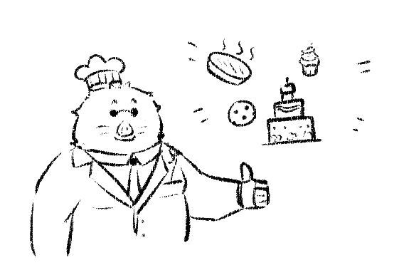 2021 black_and_white cake chef_hat clothing cookie cupcake curious_cat custardalvis dessert eulipotyphlan eyewear food gesture glasses happy hat headgear headwear looking_at_viewer male mammal mole_(animal) monochrome necktie pastry pie shirt sid_(sihai's_legacy) sihai's_legacy simple_background sketch smile standing suit sunglasses thumbs_up topwear whiskers white_background