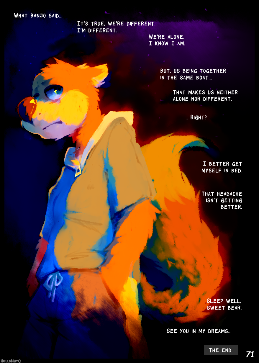 2021 anthro black_nose blue_clothing blue_eyes bottomwear caption_box clothed clothing comic conker conker's_bad_fur_day english_text fluffy fluffy_tail fur grey_text_box hi_res hollo_nut hoodie internal_monologue male mammal night orange_body orange_fur outside page_number rareware rodent sciurid short_ears shorts sky solo species_name_in_internal_monologue text text_box topwear tree_squirrel truck video_games white_text yellow_body yellow_fur