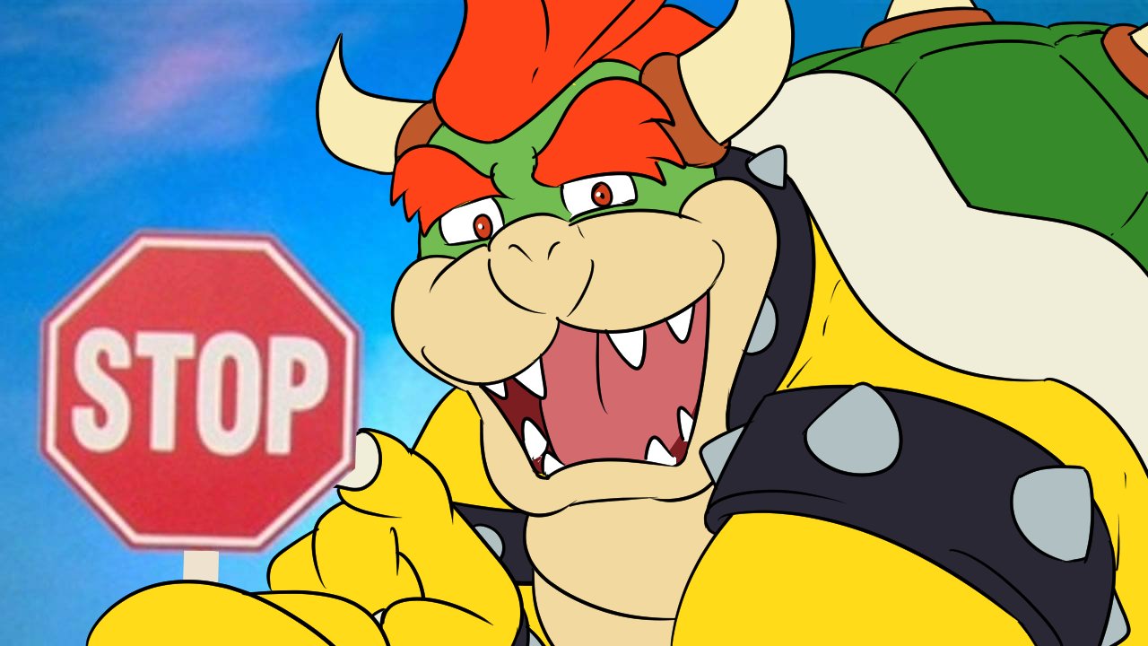 16:9 2021 anthro armband bowser collar english_text eyebrows gesture hair holding_object holding_sign horn humor jack_black jsketch12 koopa looking_at_viewer male mario_bros meme nintendo open_mouth open_smile outside pointing reaction_image scalie shell sign smile solo spiked_armband spiked_collar spiked_shell spikes spikes_(anatomy) stop_sign teeth text tongue video_games widescreen