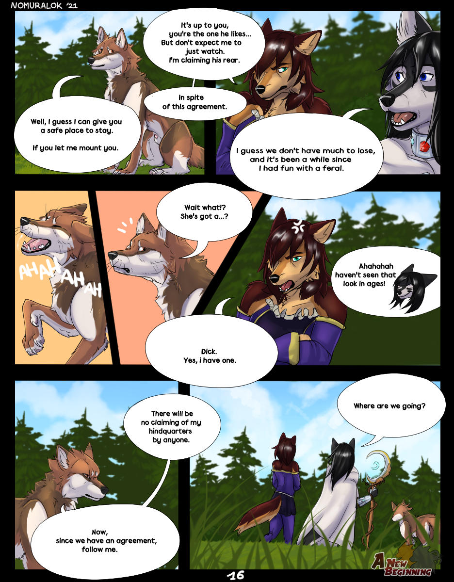 2021 ambiguous_gender anthro canid canine canis clothed clothing comic dialogue digital_media_(artwork) duo english_text feral fur group herm herm_(lore) hi_res intersex male maleherm maleherm_(lore) mammal nomuralok rena rex_(nomuralok) snow_(character) speech_bubble text wolf