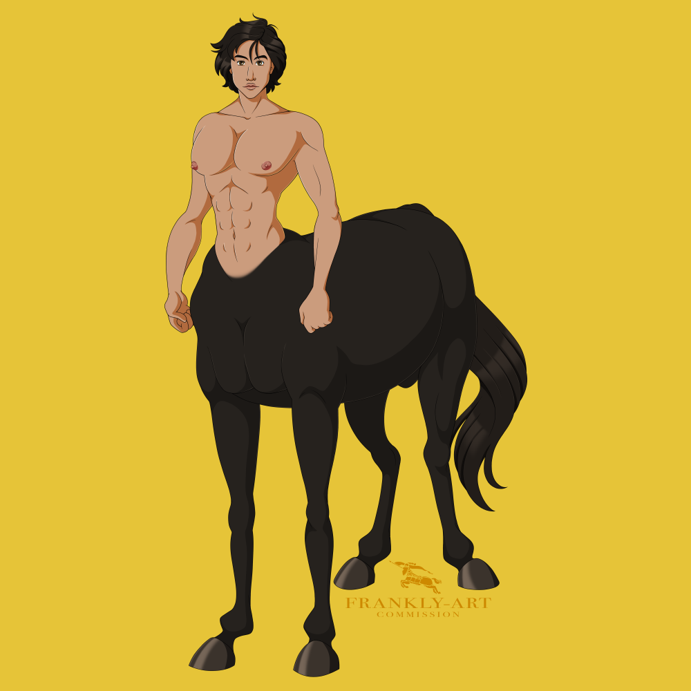 1:1 abs adam_driver alternate_species animal_genitalia black_hair burberry centaur equid equid_taur equine frankly-art fully_sheathed genitals hair hooves humanoid humanoid_taur kylo_ren lips logo male mammal mammal_taur muscular muscular_male navel nipples pecs sheath simple_background solo taur taurification waist yellow_background