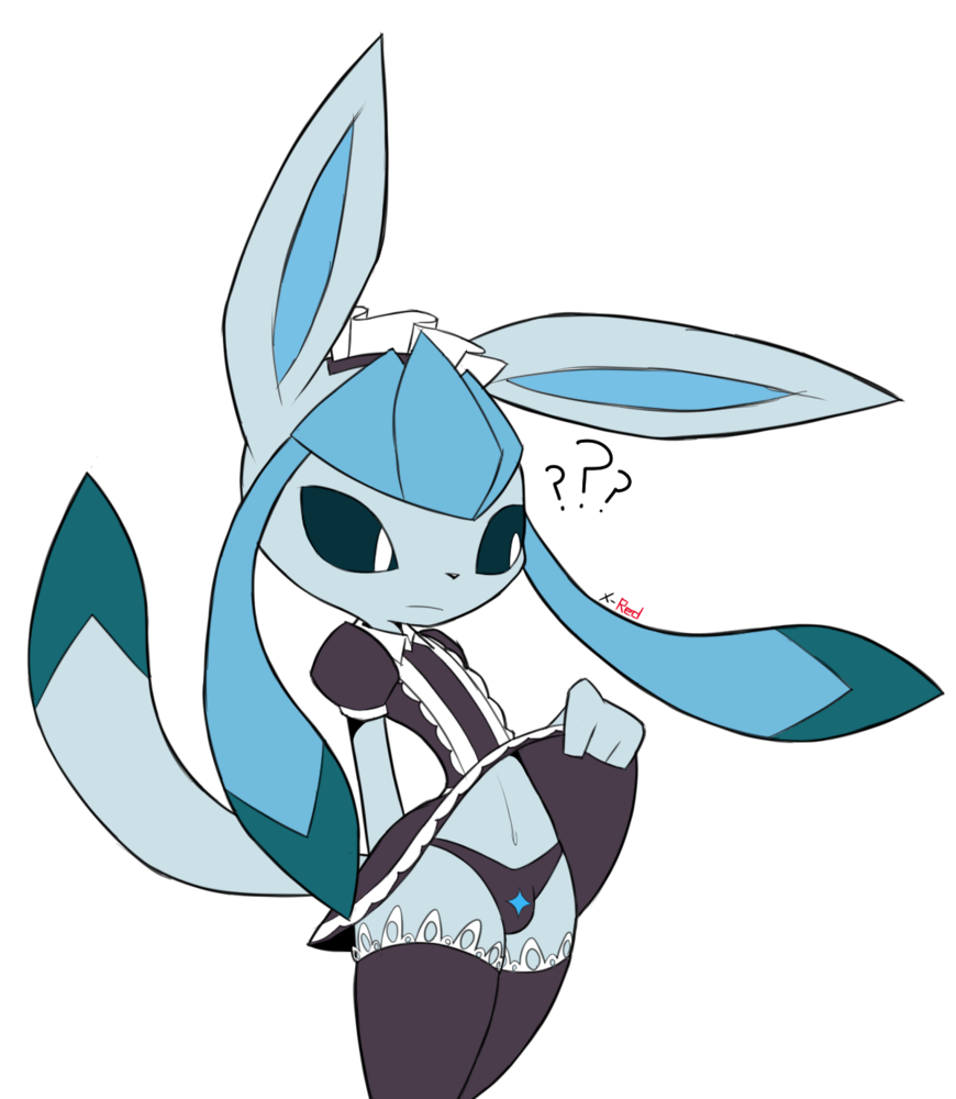 ? anthro anthrofied black_clothing black_panties black_underwear blue_body blue_fur bulge clothed clothing clothing_lift dress dress_lift eeveelution front-print_panties fur girly glaceon legwear long_ears maid_uniform male navel nintendo panties panties_bulge penis_in_panties pok&eacute;mon pok&eacute;mon_(species) pok&eacute;morph self_exposure solo stockings underwear uniform upskirt video_games x-red