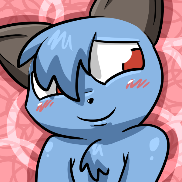 abstract_background ambiguous_gender ambiguous_species anthro big_eyes black_ears black_nose blue_fur blush canine chest_tuft digital_media_(artwork) fur icon mammal pokehidden red_eyes smile solo toony tuft