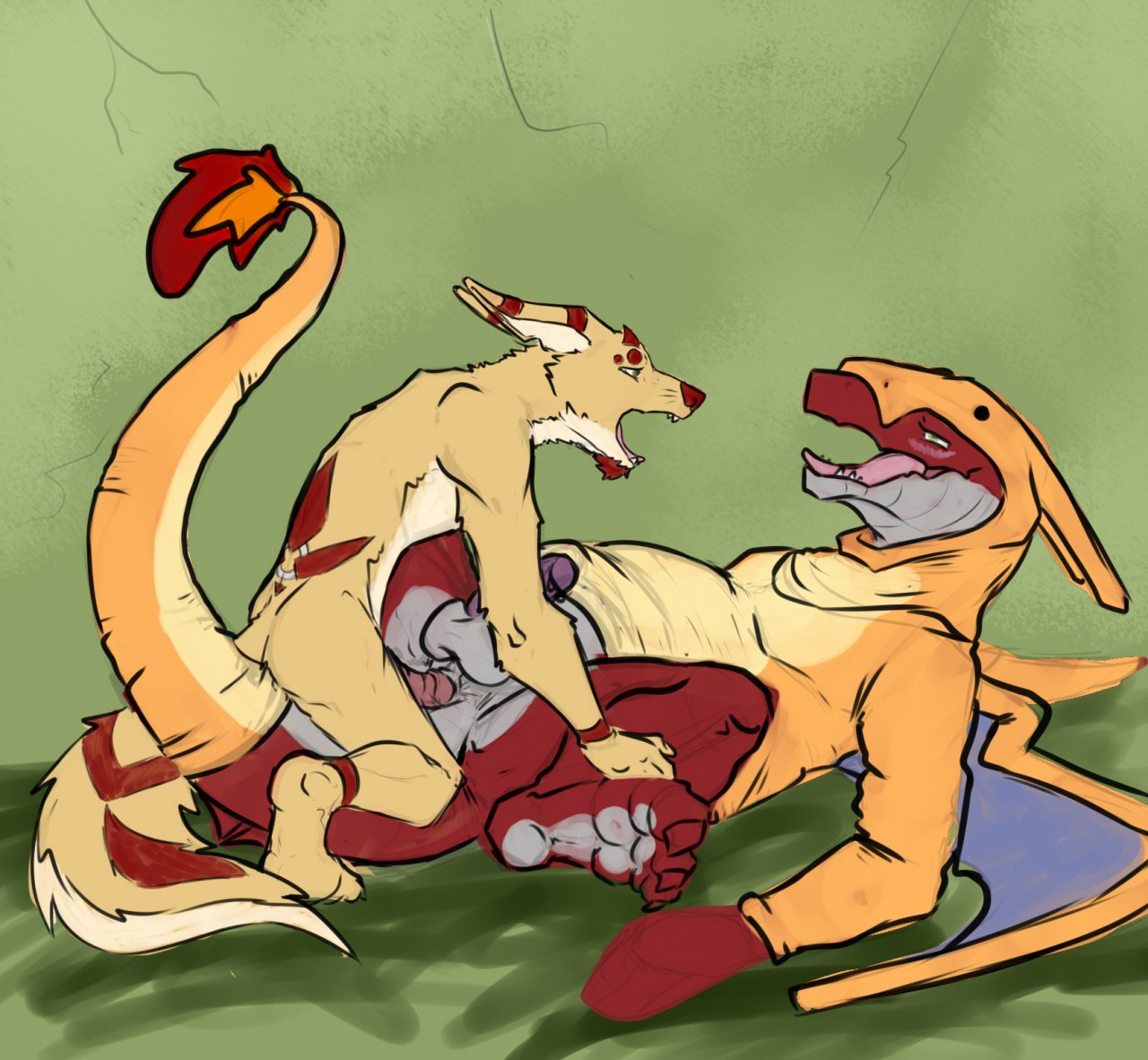 2012 anal anal_penetration anklet_(marking) anthro anthro_on_anthro anthro_penetrated anthro_penetrating anthro_penetrating_anthro anus balls blush bottomless bottomless_anthro bottomless_male brown_body brown_fur brown_nose butt canid canine canis charizard cheek_tuft chin_tuft claws clothed clothing colored_sketch cosplay costume covertcanine coyote crocodile crocodilian crocodylid digitigrade duo erection eye_contact facial_tuft from_front_position fur fur_markings furgonomics genitals grabbing_legs green_background grizz_(croc) humanoid_genitalia humanoid_penis kale_(covertcanine) larger_penetrated looking_at_another looking_pleasured lying male male/male male_penetrated male_penetrating male_penetrating_male mammal markings missionary_position multicolored_body multicolored_fur multicolored_scales nintendo non-mammal_balls nude on_back on_ground open_mouth penetration penile penile_penetration penis penis_in_ass pink_penis plantar_flexion plantigrade pok&eacute;mon pok&eacute;mon_(species) red_body red_scales reptile roleplay scales scalie sex shallow_penetration side_view simple_background size_difference sketch small_dom_big_sub spread_legs spreading striped_ears tan_body tan_fur tuft two_tone_body two_tone_fur two_tone_scales video_games white_body white_scales