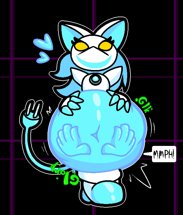anthro belly big_belly deltarune domestic_cat felid feline felis female female_pred forced front_view hand_imprint imprint machine mammal onomatopoeia regalroyal robot rumbling_stomach solo sound_effects struggling tasque_manager text undertale_(series) unwilling_vore video_games vore