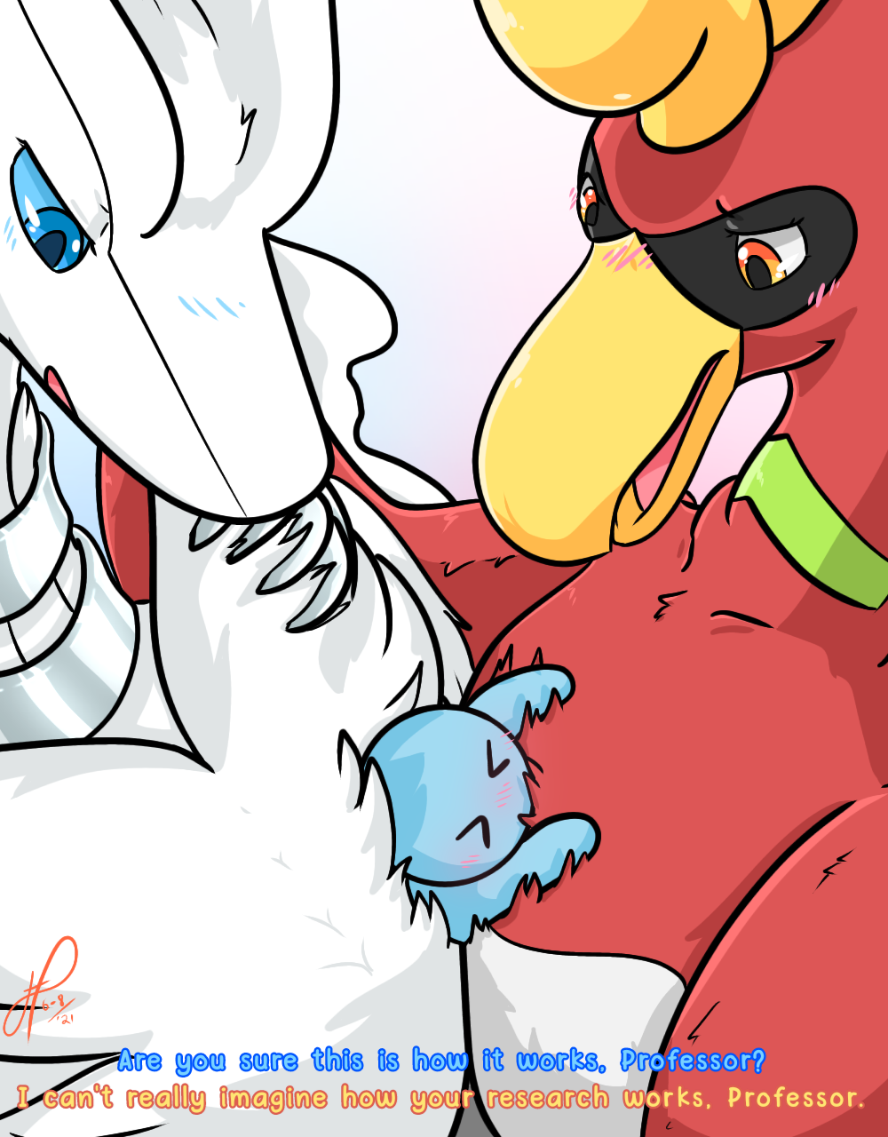 ambiguous_gender avian beak bird blue_eyes blush dragon feathers feral fridaylugia fur hi_res ho-oh legendary_pok&eacute;mon mythological_avian mythological_firebird mythology nintendo pok&eacute;mon pok&eacute;mon_(species) reshiram text video_games white_body white_fur